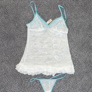 Victoria's Secret Night Gown & Panty Set, (M) White  with Blue, Lace - NWT 2010